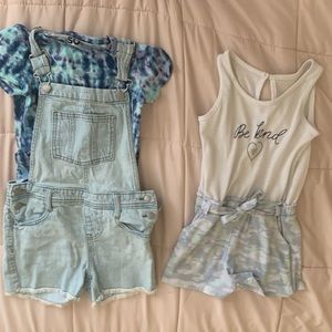 Girls Be kind Romper Jean overalls and a tie-dye T-shirt size 8 super cute.